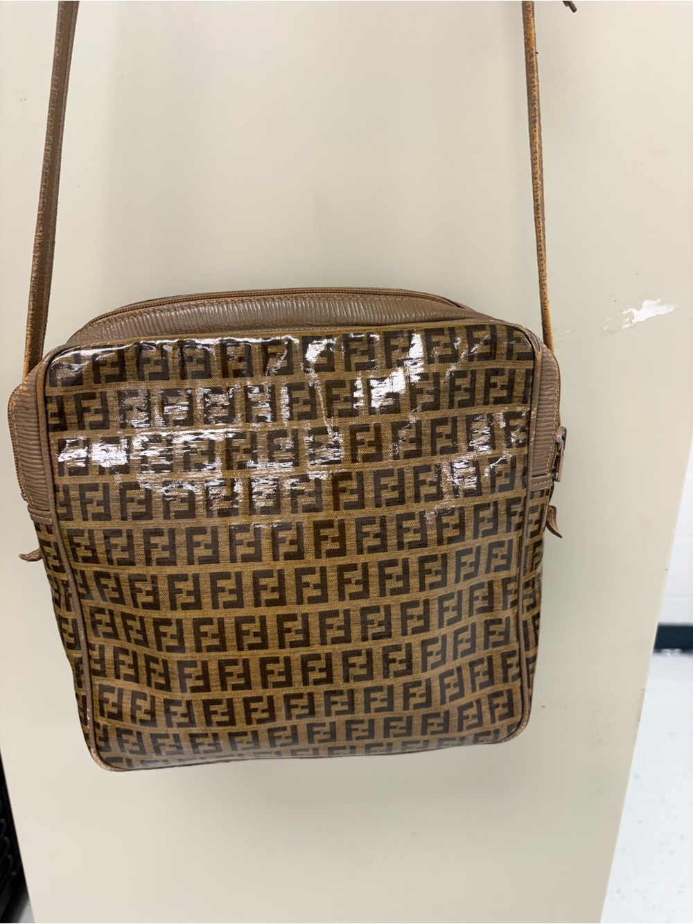 Authentic Vintage FENDI Zucca Double Zip Crossbody Messenger Bag *READ* - Picture 2 of 16